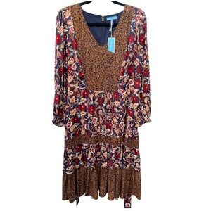 Draper James Paisley Floral Midi Prairie Dress Pockets Ruffles Belt TradWife